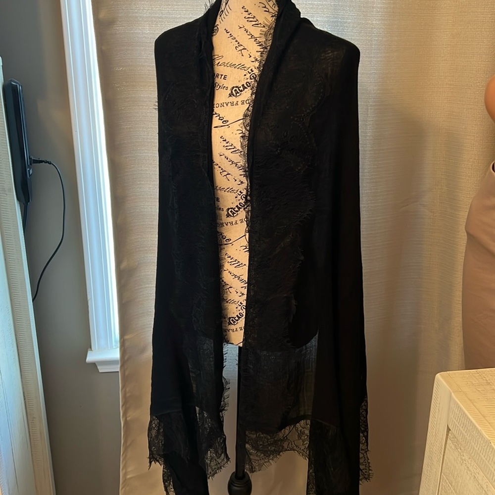 70”x30” black Bebe scarf with lace
